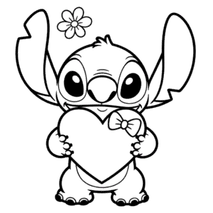 Dibujo de Stitch Sosteniendo un Corazón para Colorear