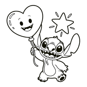 Dibujo de Stitch y Corazón para Colorear