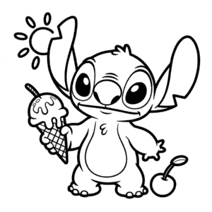 Dibujo de Stitch y Helado para Colorear
