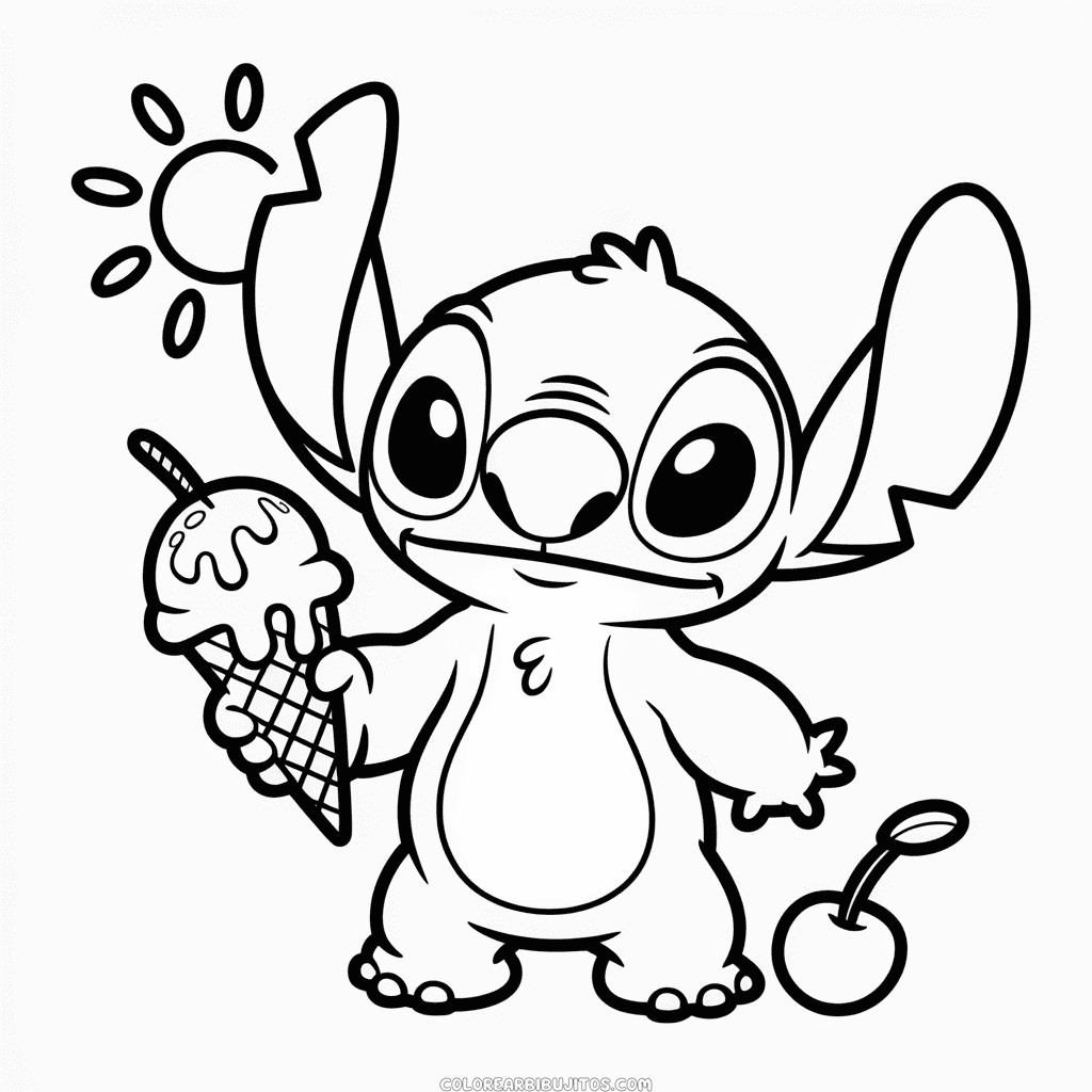 Dibujo de Stitch y Helado para Colorear