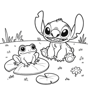 Dibujo de Stitch y la Rana para Colorear