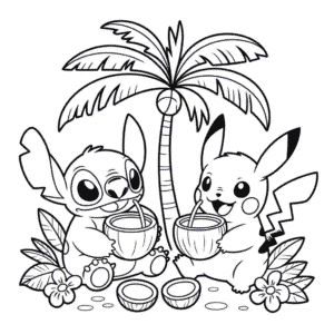 Dibujo de Stitch y Pikachu para Colorear