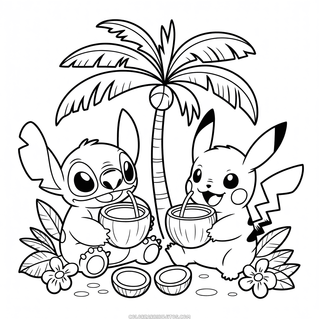 Dibujo de Stitch y Pikachu para Colorear