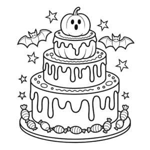Dibujo de Tarta de Halloween para Colorear