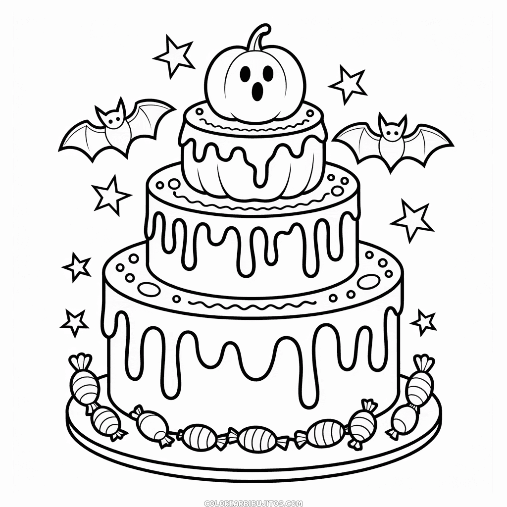 Dibujo de Tarta de Halloween para Colorear