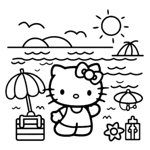 Dibujo de Vacaciones de Verano de Hello Kitty para Colorear
