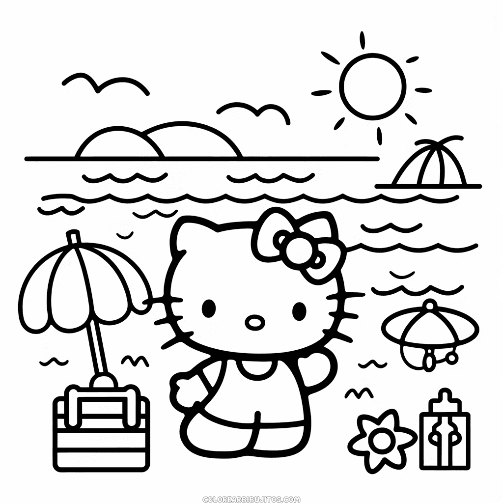 Dibujo de Vacaciones de Verano de Hello Kitty para Colorear